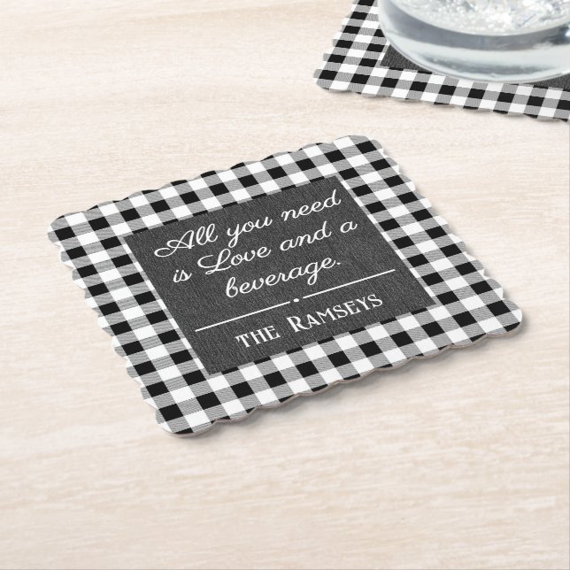 Dessous-de-verre En Papier Name Quote. Black & White Check, Black Denim Print (Incliné)