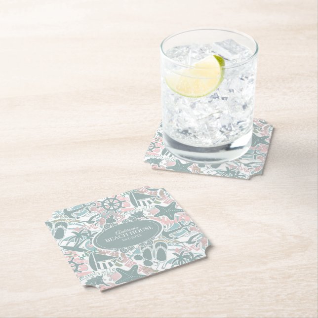 Dessous-de-verre En Papier Nautical Beach Collage (En situation)