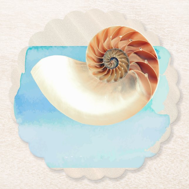 Dessous-de-verre En Papier Nautilus Coquillage et sable (Devant)