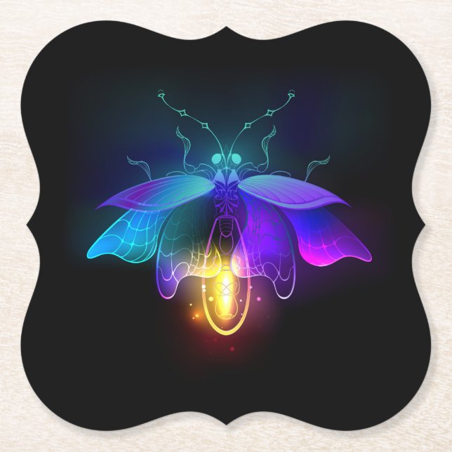 Dessous-de-verre En Papier Neon Firefly sur noir (Devant)