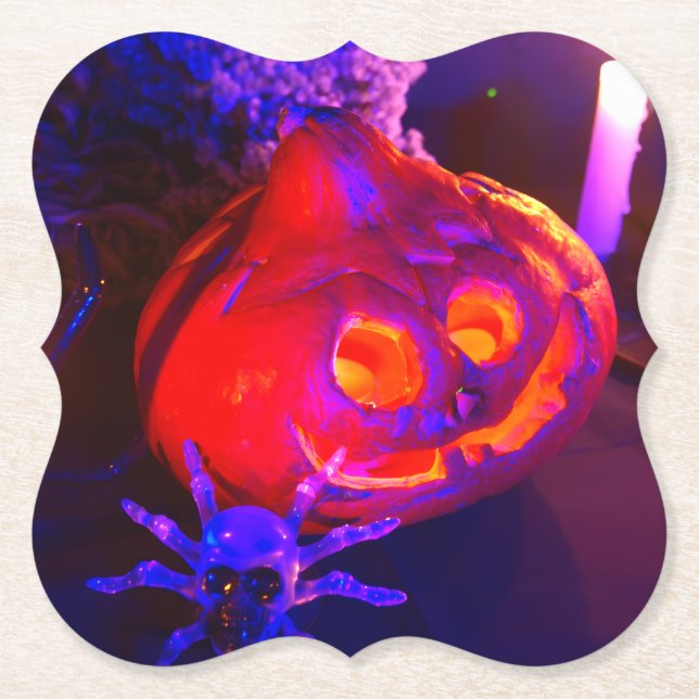 Dessous-de-verre En Papier Neon Halloween pumpkins (Devant)