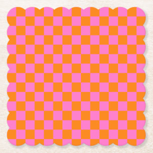 Dessous-de-verre En Papier Neon rose Orange À damiers damier Vintage