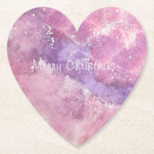 Dessous-de-verre En Papier Noël Cœur Étincelant Aquarelle Rose
