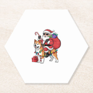 Dessous-de-verre En Papier Noël Éclairage Père Noël équitation Shiba Inu Chie