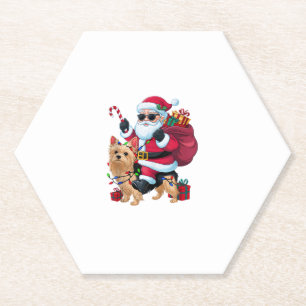 Dessous-de-verre En Papier Noël Éclairage Père Noël équitation Yorkie Chien N