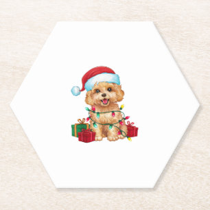 Dessous-de-verre En Papier Noël Éclairage Santa Chapeau Maltipoo Chien Noël