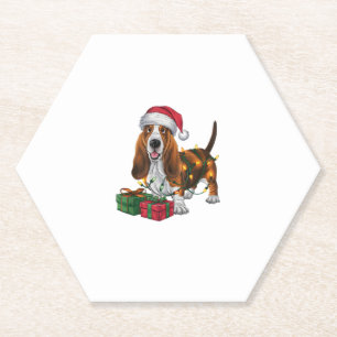 Dessous-de-verre En Papier Noël Éclairage Santa Hat Basset Hound Chien Noël