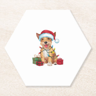 Dessous-de-verre En Papier Noël Éclairage Santa Hat Skye Terrier Chien Noël