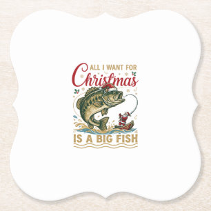 Dessous-de-verre En Papier Noël Gros Poisson Bass Santa Bateau Pêche