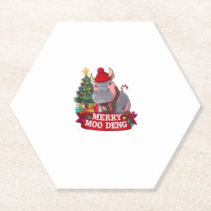 Dessous-de-verre En Papier Noël Joyeux Moo Deng Cute Baby Hippo Bouncy Xm