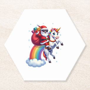 Dessous-de-verre En Papier Noël Père Noël équitation Unicorne Xmas filles fem
