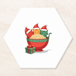 Dessous-de-verre En Papier Noël Ramen Chat Père Noël Anime Meow Kitty Meow Ca