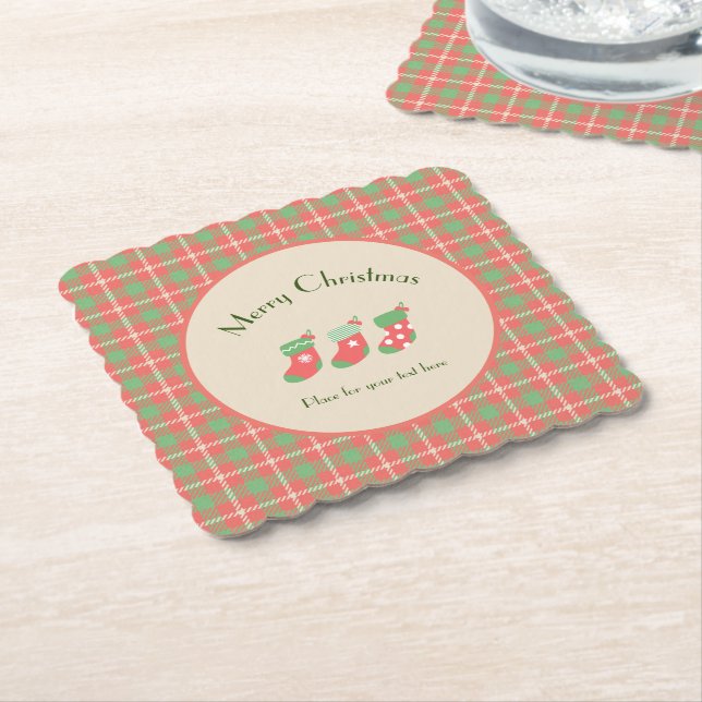 Dessous-de-verre En Papier Noël rouge Plaid (Incliné)