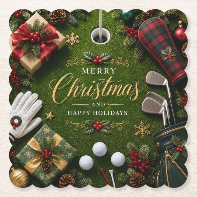 Dessous-de-verre En Papier Noël vacances de golf (Devant)