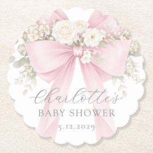 Dessous-de-verre En Papier Nœud Papillon Coquette Rose Bébé en fleurs Baby Sh