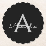 Dessous-de-verre En Papier Noir Argent moderne Script Girl Monogramme Nom<br><div class="desc">Dessous de verre en papier noir et argent simple Script Monogramme Nom. Cela fait le cadeau parfait de remise de diplômes,  anniversaire,  mariage,  douche nuptiale,  anniversaire,  baby shower ou bachelorette pour quelqu'un qui aime le luxe glam et les styles chic.</div>