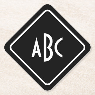 Dessous-de-verre En Papier Noir et blanc 3 lettres Monogramme diagonale