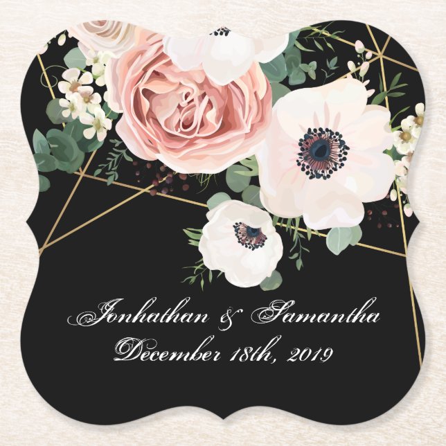 Dessous-de-verre En Papier Noir géométrique de rose de jardin de dessous de (Devant)