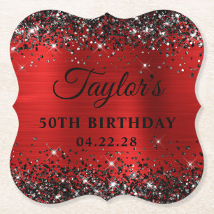 Dessous-de-verre En Papier Noir Paillettes Rouge Feuille 50e Anniversaire