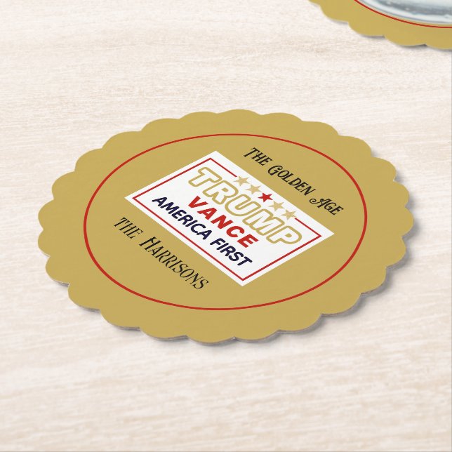 Dessous-de-verre En Papier Nom, 2025 Trump-Vance America First, 4-in Round (Incliné)