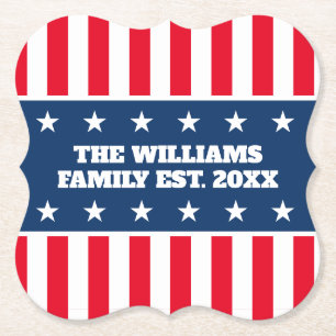 Dessous-de-verre En Papier Nom de famille personnalisé 4 juillet fête