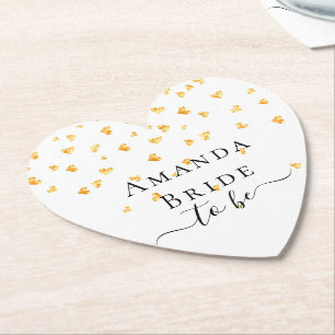 Dessous-de-verre En Papier Nom de la future mariée avec paillettes de cœurs d