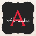 Dessous-de-verre En Papier Nom du monogramme rouge noir de la fille<br><div class="desc">Dessous de verre en papier noir et rouge simple Script Monogramme Nom. Cela fait le cadeau parfait de remise de diplômes,  anniversaire,  mariage,  douche nuptiale,  anniversaire,  baby shower ou bachelorette pour quelqu'un qui aime le luxe glam et les styles chic.</div>