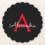 Dessous-de-verre En Papier Nom du monogramme rouge noir de la fille<br><div class="desc">Dessous de verre en papier noir et rouge simple Script Monogramme Nom. Cela fait le cadeau parfait de remise de diplômes,  anniversaire,  mariage,  douche nuptiale,  anniversaire,  baby shower ou bachelorette pour quelqu'un qui aime le luxe glam et les styles chic.</div>