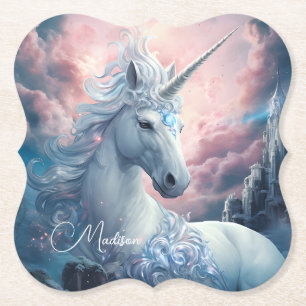 Dessous-de-verre En Papier Nom personnalisé belle licorne