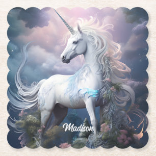 Dessous-de-verre En Papier Nom personnalisé belle licorne