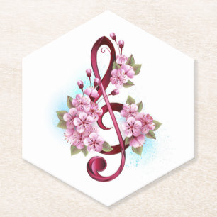 Dessous-de-verre En Papier notes de clé de sol musicale avec fleurs de Sakura
