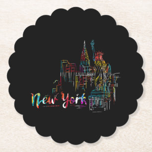 Dessous-de-verre En Papier Nouvelle York Sky Battement de coeur Statue de la