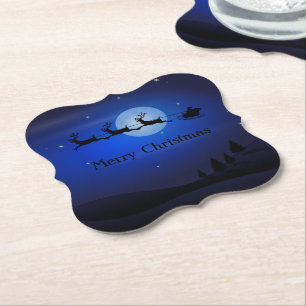 Dessous-de-verre En Papier Nuit bleue Extraordinaire Père Noël et Reindeer