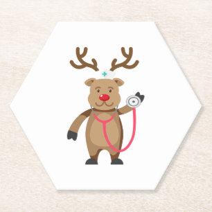 Dessous-de-verre En Papier NURSE REINDEER Funny Mignonne oeuvre de Noël Nursi