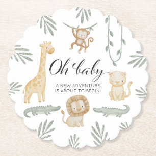 Dessous-de-verre En Papier Oh Bébé Animaux de Safari Baby Shower Jungle Verdu