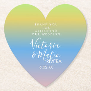 Dessous-de-verre En Papier Ombre Rainbow jaune bleu rose Mariage  Merci 