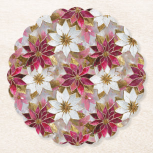 Dessous-de-verre En Papier Or Blanc Bourgogne Rose Poinsettias de Noël