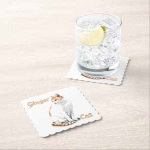 Dessous-de-verre En Papier Orange Gingembre et Chat Blanc Personnalisé