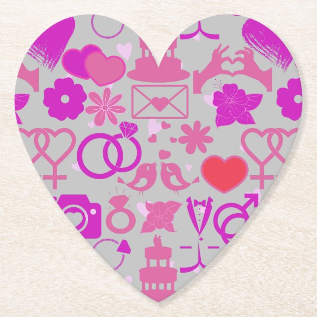 Dessous-de-verre En Papier Ornements Mariage rose motif 03 Gris BG (Devant)