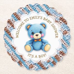 Dessous-de-verre En Papier Ours en peluche au crochet bleu et marron C'est un