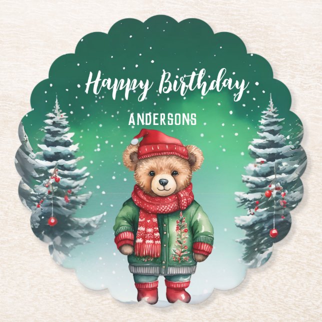 Dessous-de-verre En Papier Ours en peluche mignon Noël arbre anniversaire fil (Devant)