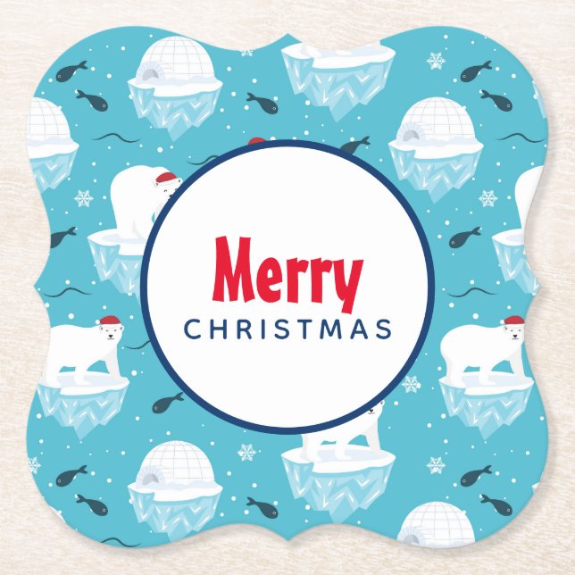 Dessous-de-verre En Papier Ours polaires mignons à Santa Hats Motif de Noël (Devant)