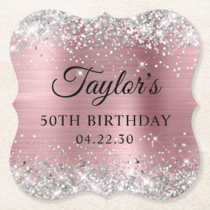 Dessous-de-verre En Papier Pailleté Argent Rose Clair 50 ans Anniversaire
