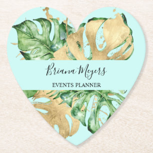 Dessous-de-verre En Papier Palm Feuille Gold Tropical Turquoise