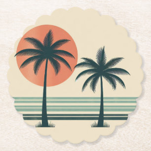 Dessous-de-verre En Papier Palmier tropical rétro/vintage