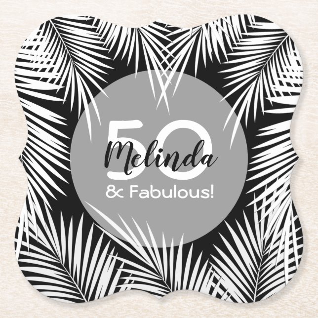 Dessous-de-verre En Papier Palmiers sur Black Tropical Anniversaire (Devant)