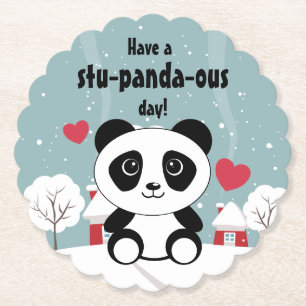 Dessous-de-verre En Papier Panda Bébé Cute En Hiver Gris Neige