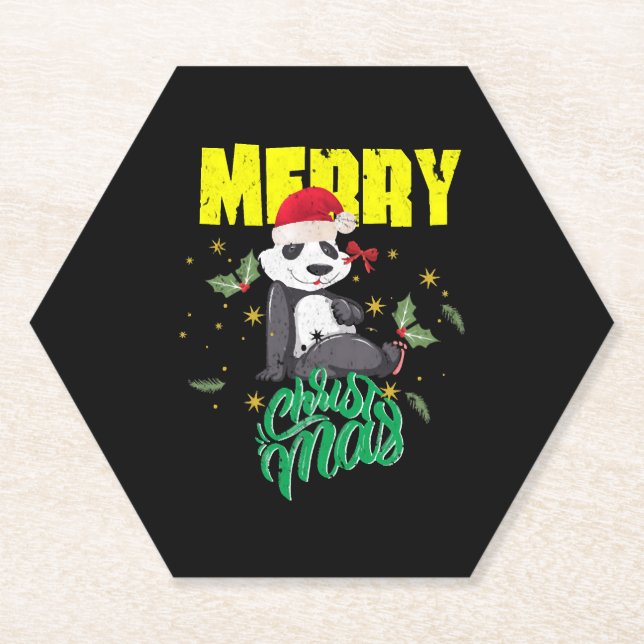Dessous-de-verre En Papier Panda de Noël (Devant)