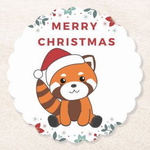 Dessous-de-verre En Papier Panda Rouge Noël Neige Animaux d'hiver Pandas Pap