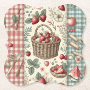 Dessous-de-verre En Papier Panier de fruits à carreaux amusant